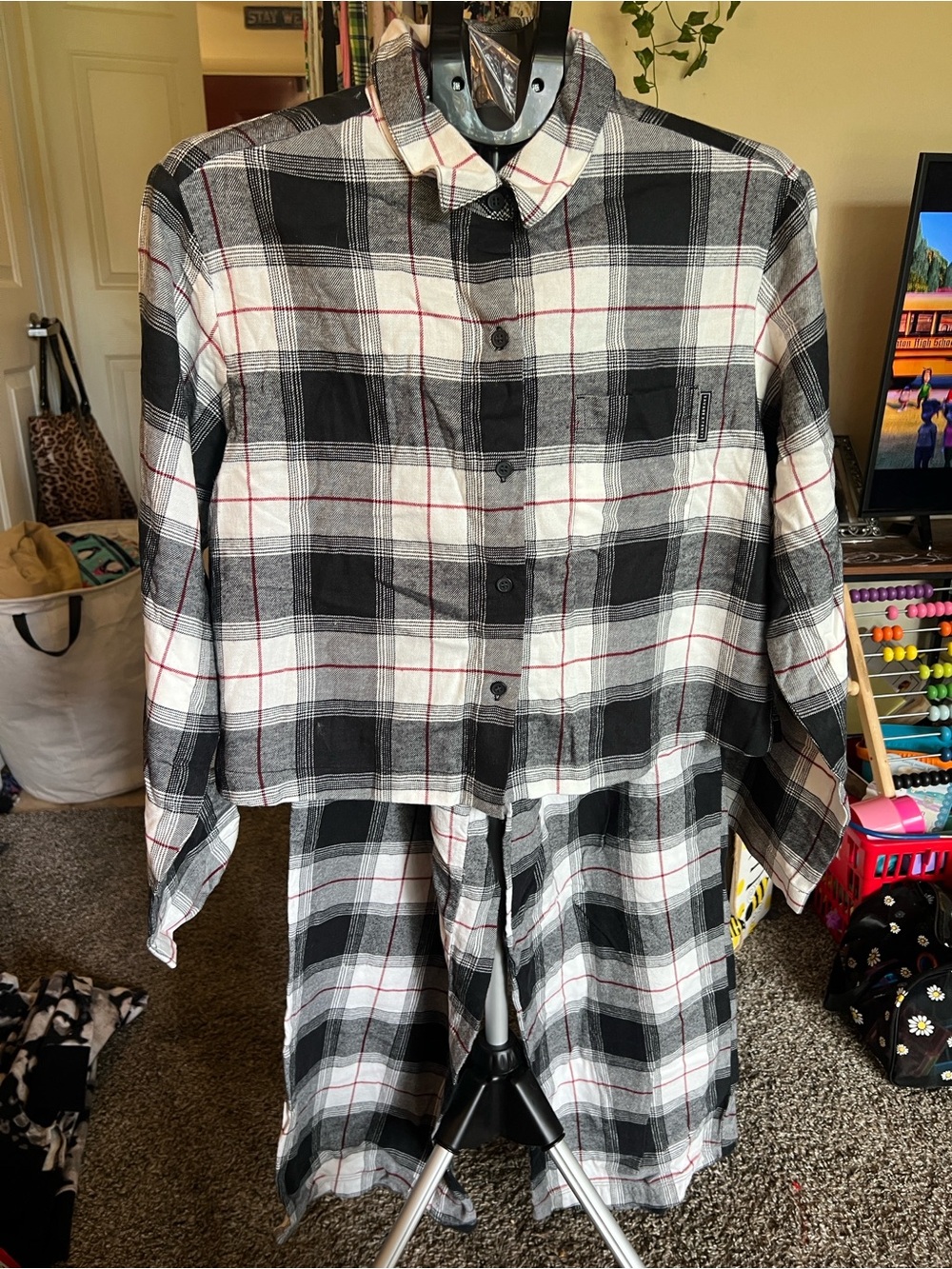 Savage X Fenty Black, White & Red Plaid Pajama Set